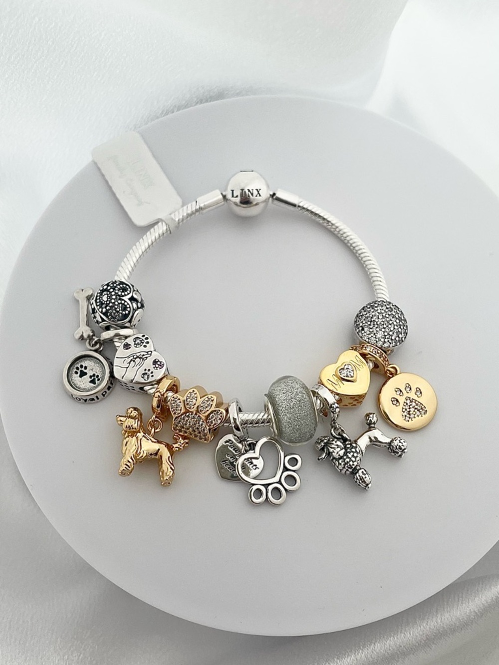 Linx Snake Chain Bracelet with Gold and Silver Poodle Themed Charms